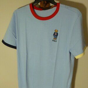 NWT POLO RALPH LAUREN CUSTOM FIT TEDDY BEAR JERSEY RINGER TEE T-Shirt - … BLUE